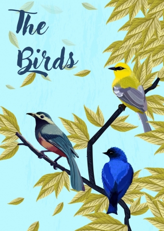 332x468 Wildlife Drawing Multicolored Birds Leaves Icons Vectors Stock