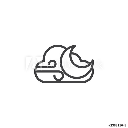 500x500 Cloud With Wind Blowing And Moon Outline Icon Linear Style Sign