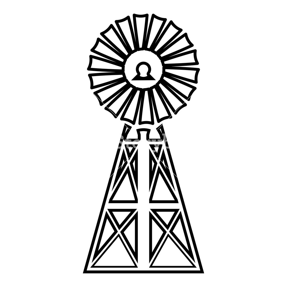 1000x1000 Wind Turbine Windmill Classic American Icon Black Color Vector