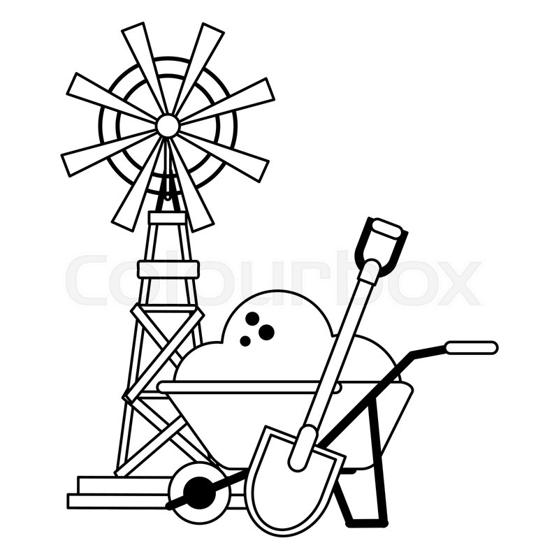 800x800 Windmill And Wheelbarrow With Ground Stock Vector Colourbox