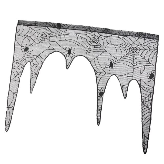 640x640 Halloween Black Lace Spiderweb Bats Window Curtain Sheer