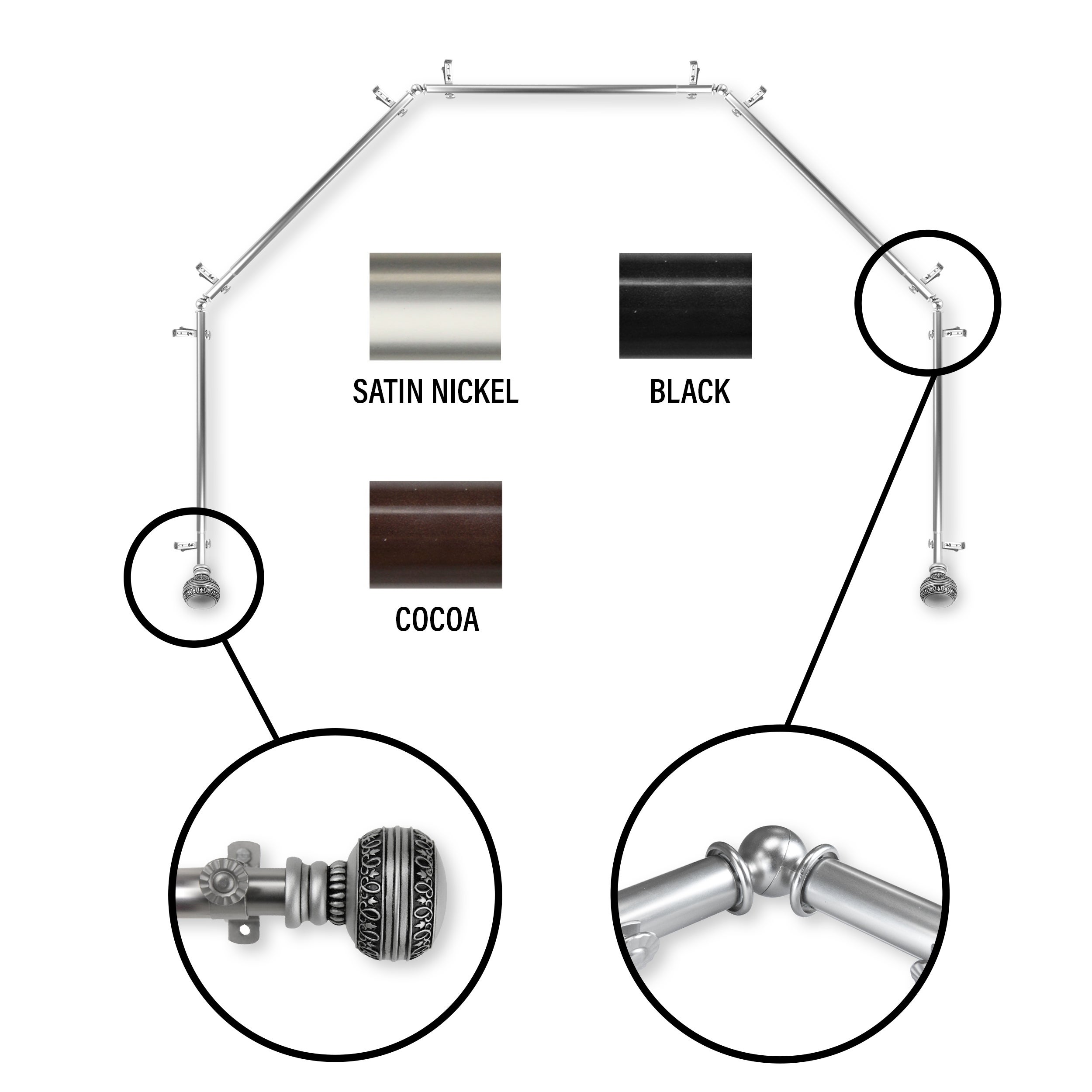 2500x2500 Shop Instyledesign Helena Sided Bay Window Curtain Rod