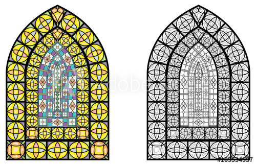 500x323 Church Stained Glass Windows, Vector Illustration In Color