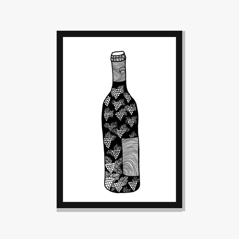 794x794 Printable Wine Bottle Art Digital Download Prints Kitchen Etsy