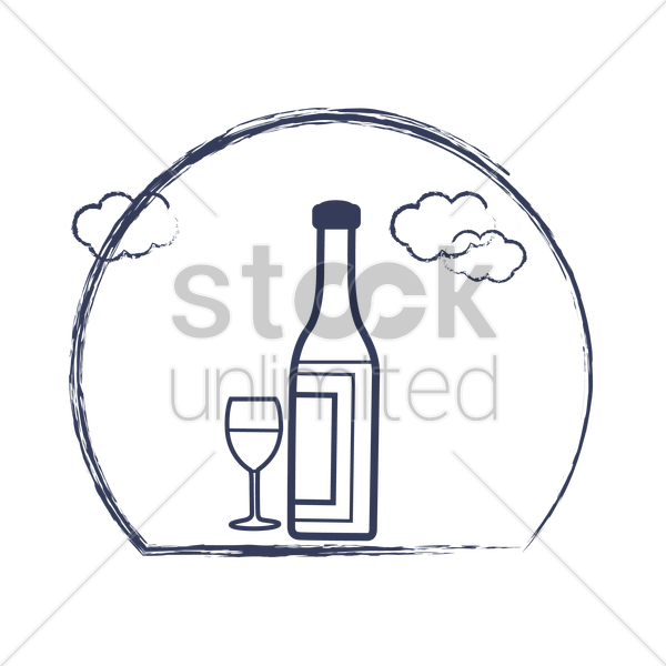 600x600 Wine Bottle With Glass Vector Image