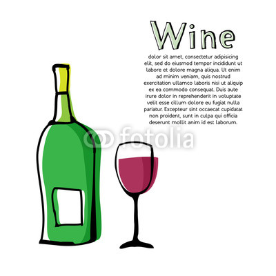 400x400 bottle of wine and wineglass doodle style drawing with offset
