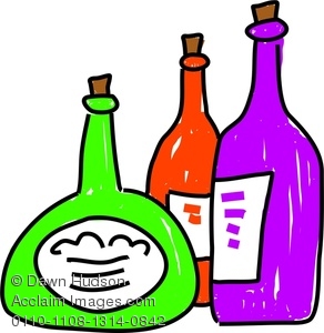 292x300 Clipart Image Of A Whimsical Drawing Of A Group Of Wine Bottles