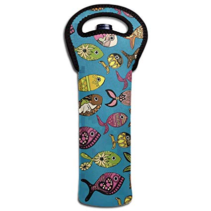 425x425 Single Bottle Wine Carrier Tote Bag Doodle Fish