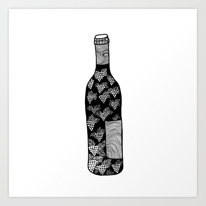 700x700 Wine Bottle, Grape Pattern, Wine Lovers Illustration, Black
