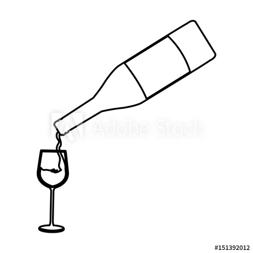 500x500 Bottle Wine Pouring Glass Cup Line Image Vector Illustration