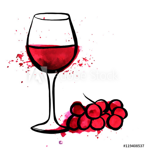 489x500 Vector And Watercolor Drawing Of Red Wine With Grapes