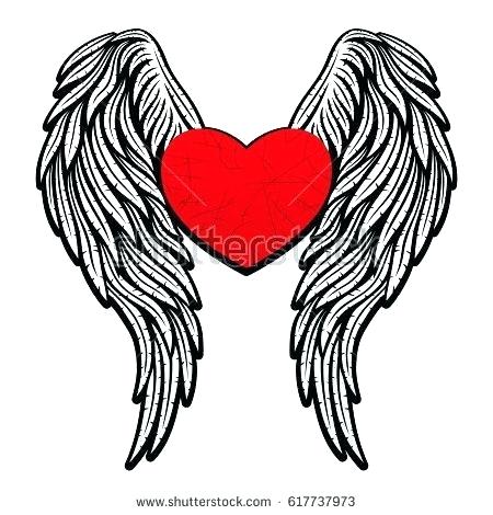 450x470 How Do You Draw A Heart With Wings Angel Wings With Banner Drawing