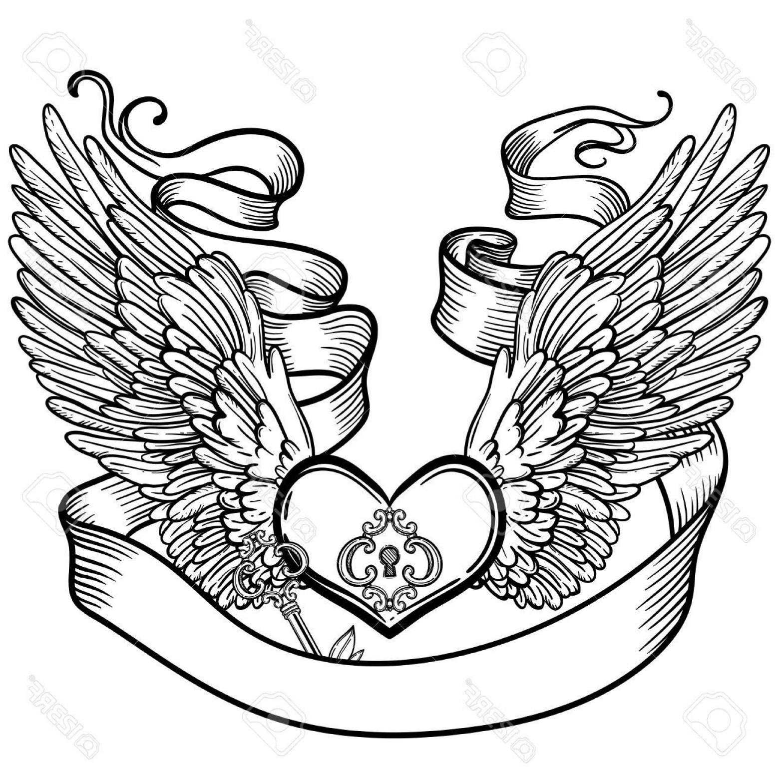 1560x1560 Photostock Vector Line Art Illustration Of Angel Wings And Heart