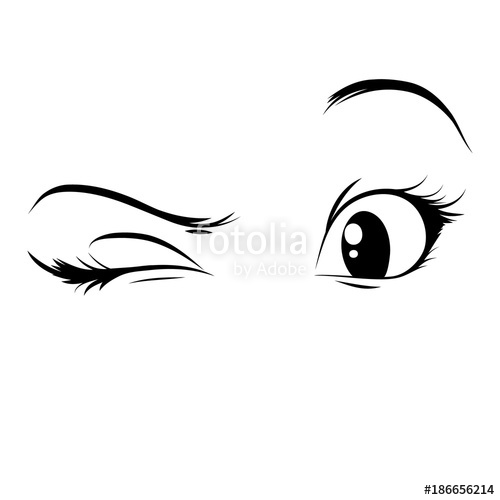 500x500 Anime Eyes On A White Background A Glance, A Wink Vector Girl