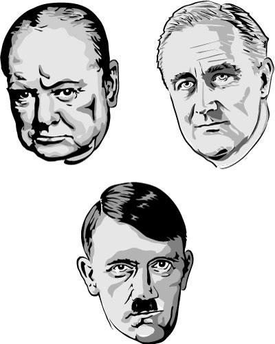 400x500 winston churchill, adolf hitler and franklin roosvelt vector