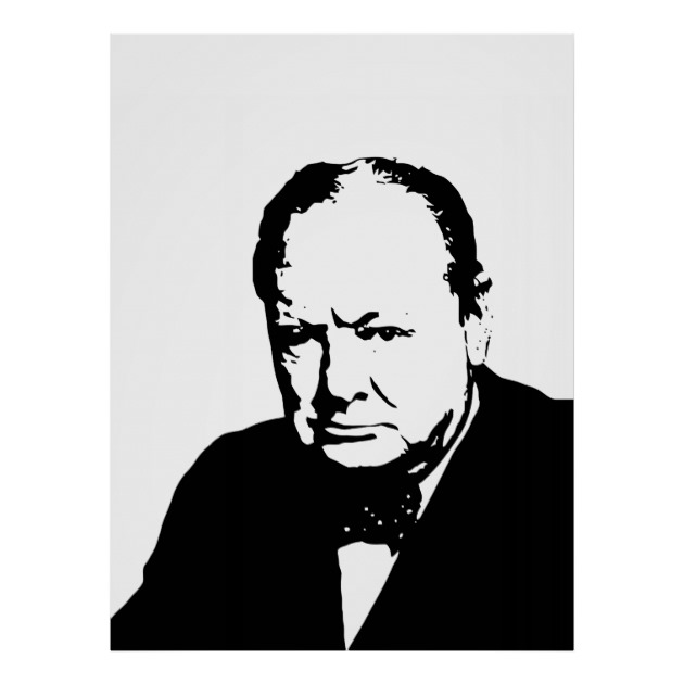 630x630 Winston Churchill Black And White Vector Art Poster Zazzle Ca