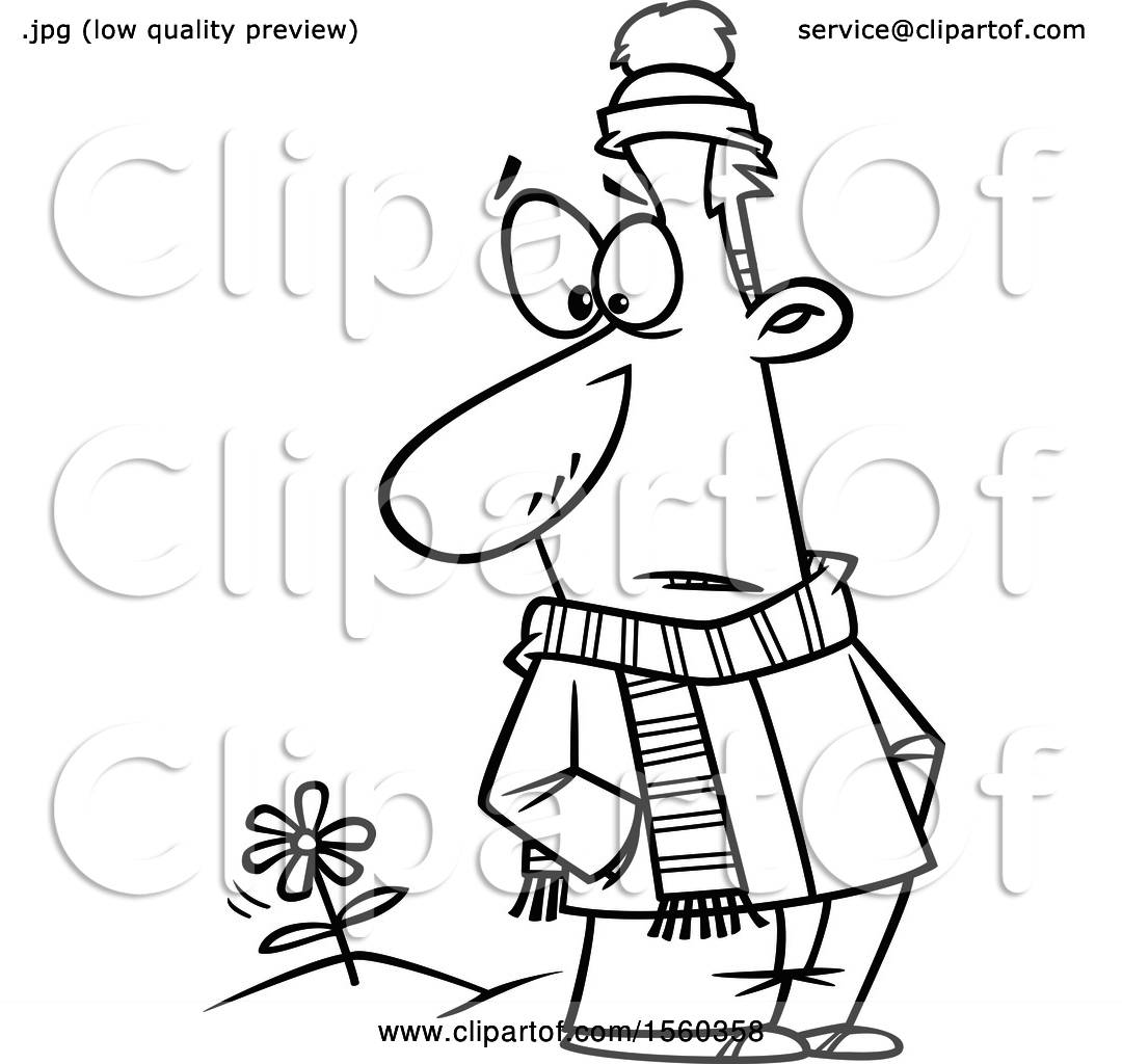 1080x1024 Clipart Of A Cartoon Lineart Man In Winter Clothes, Seeing