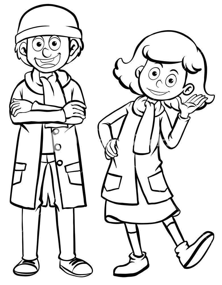 781x1000 Man And Woman In Winter Clothes Illustration Royalty Free Stock