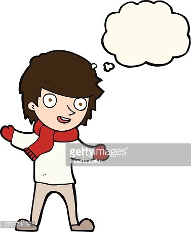 377x456 Cartoon Boy In Winter Clothes With Thought Bubble Stock Vectors