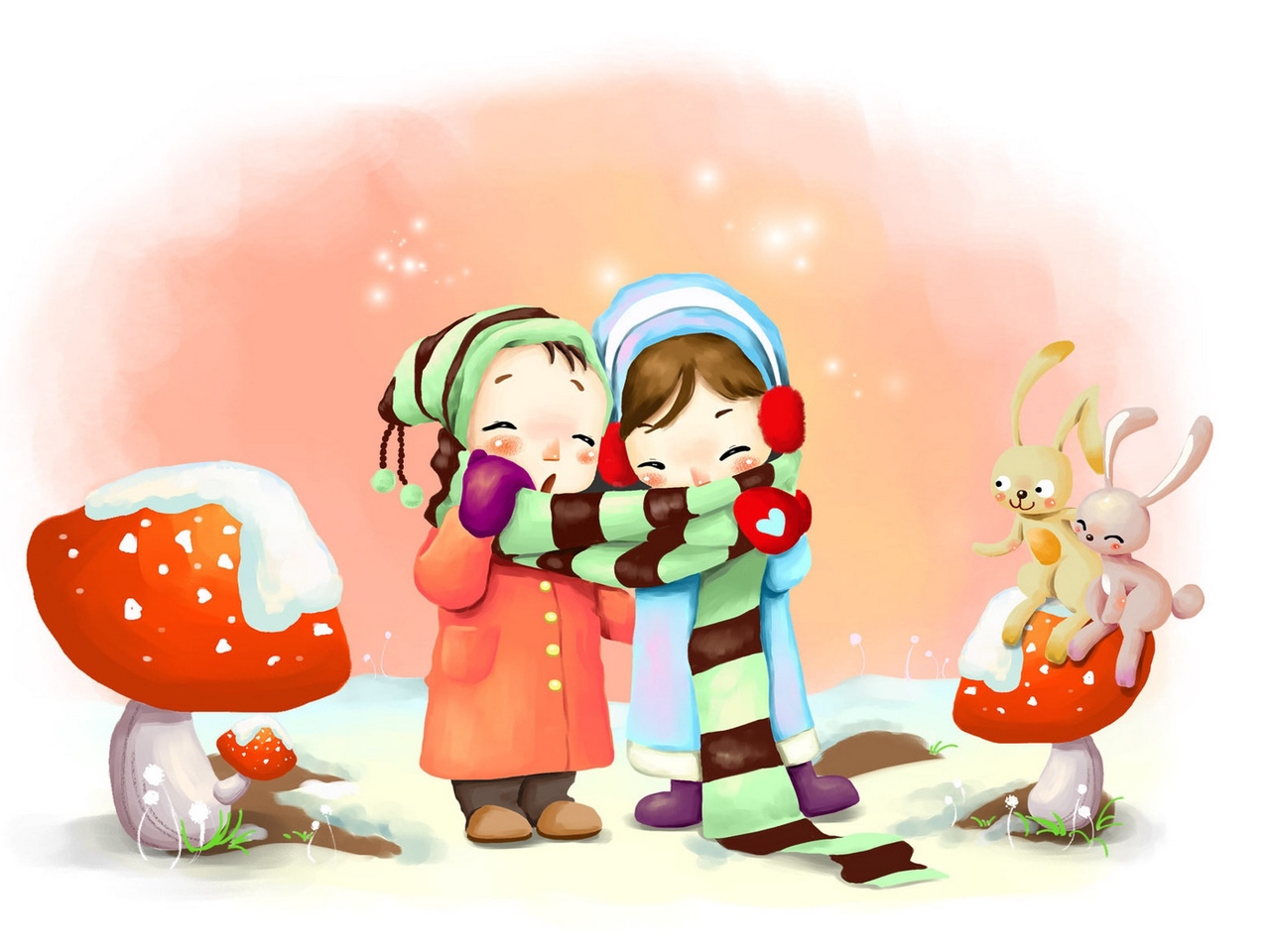 1280x960 Download Wallpaper Drawing, Winter, Kids, Breath