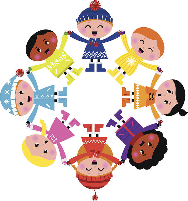600x641 Happy Winter Cartoon Kids In Circle Isolated On White Art Print