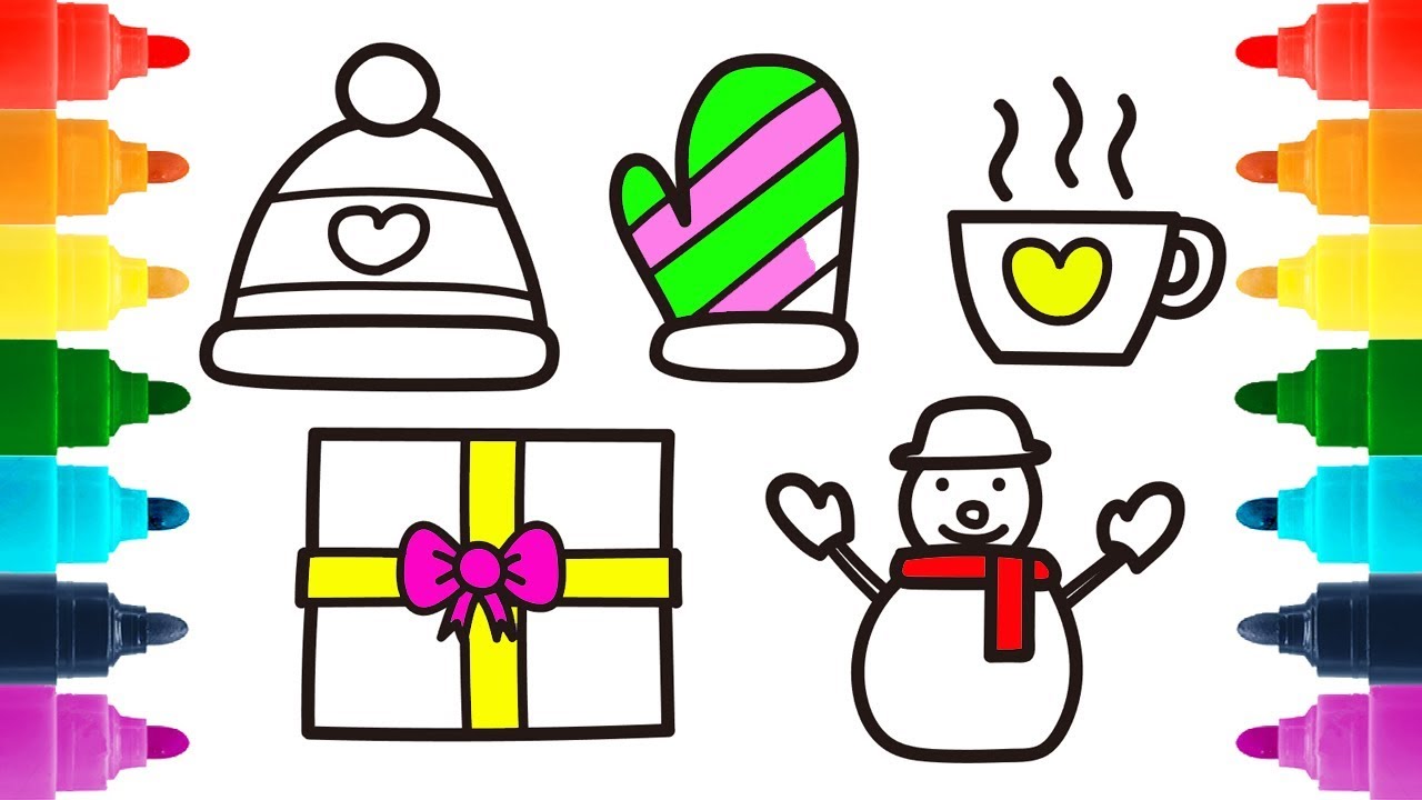1280x720 How To Draw Winter Hat, Mitten And Snowman
