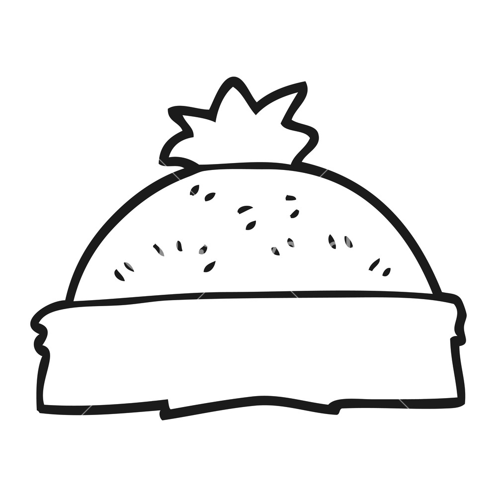 1000x1000 Freehand Drawn Black And White Cartoon Winter Hat Royalty Free