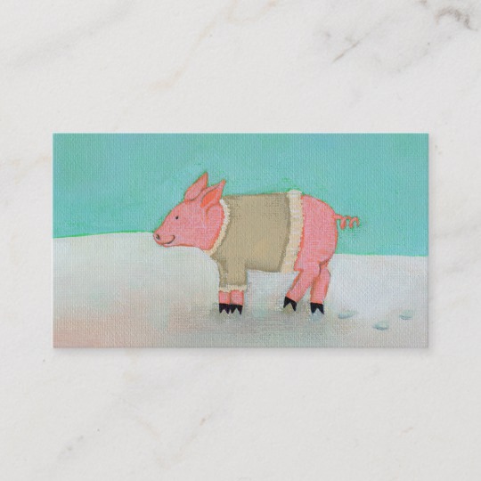 540x540 Cute Pig Art Winter Snow Scene Warm Sweater Business Card