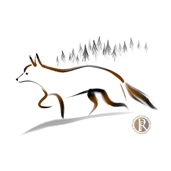 600x600 Brush Illustration Fox, Winter Scene Rowland Lettering
