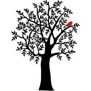 300x300 Winter Tree With Red Bird Stencils Tree Stencil, Silhouette