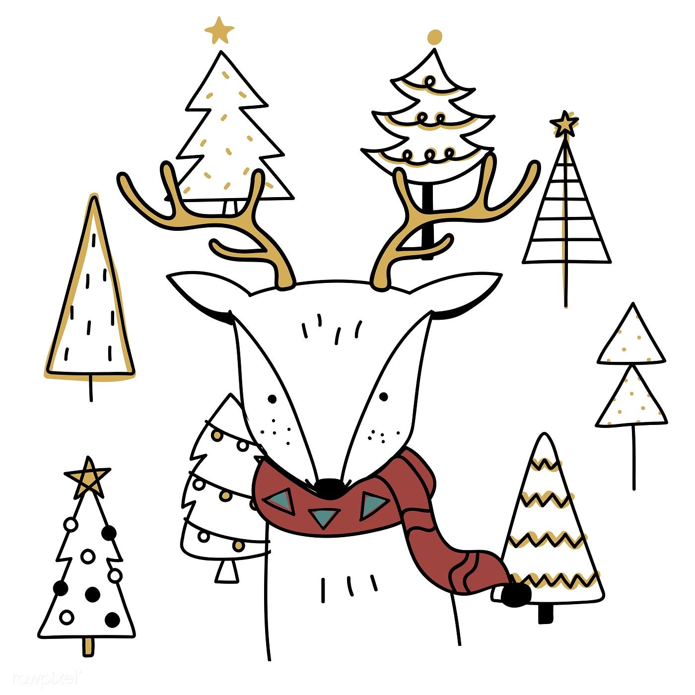 1400x1400 Download Premium Vector Of Hand Drawn Deer Enjoying A Christmas