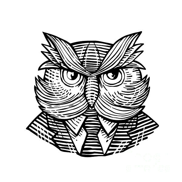 600x600 Hip Wise Owl Suit Woodcut Throw Pillow For Sale