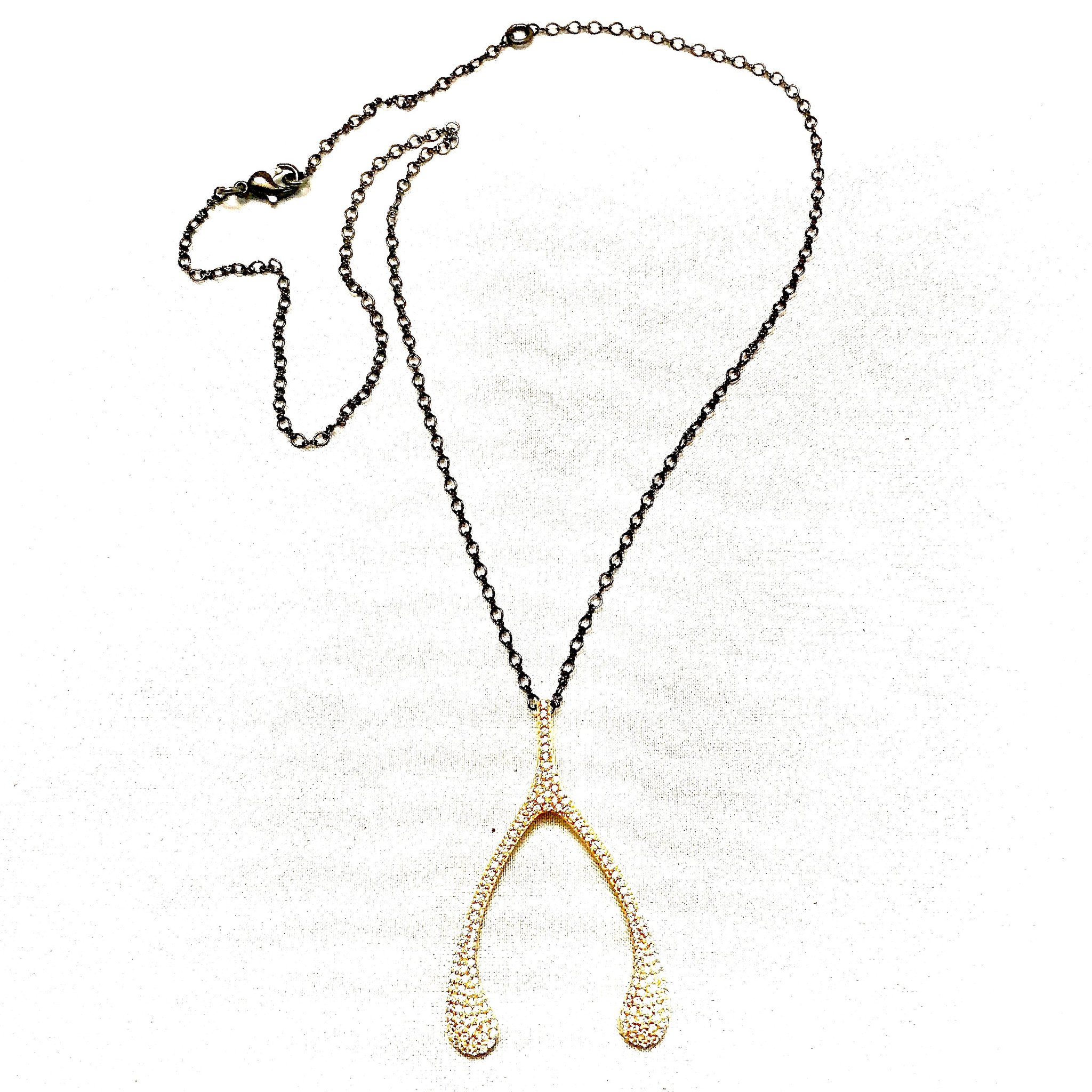 2048x2048 White Topaz Wishbone, Gold Filled Chain Deux Amies Usa