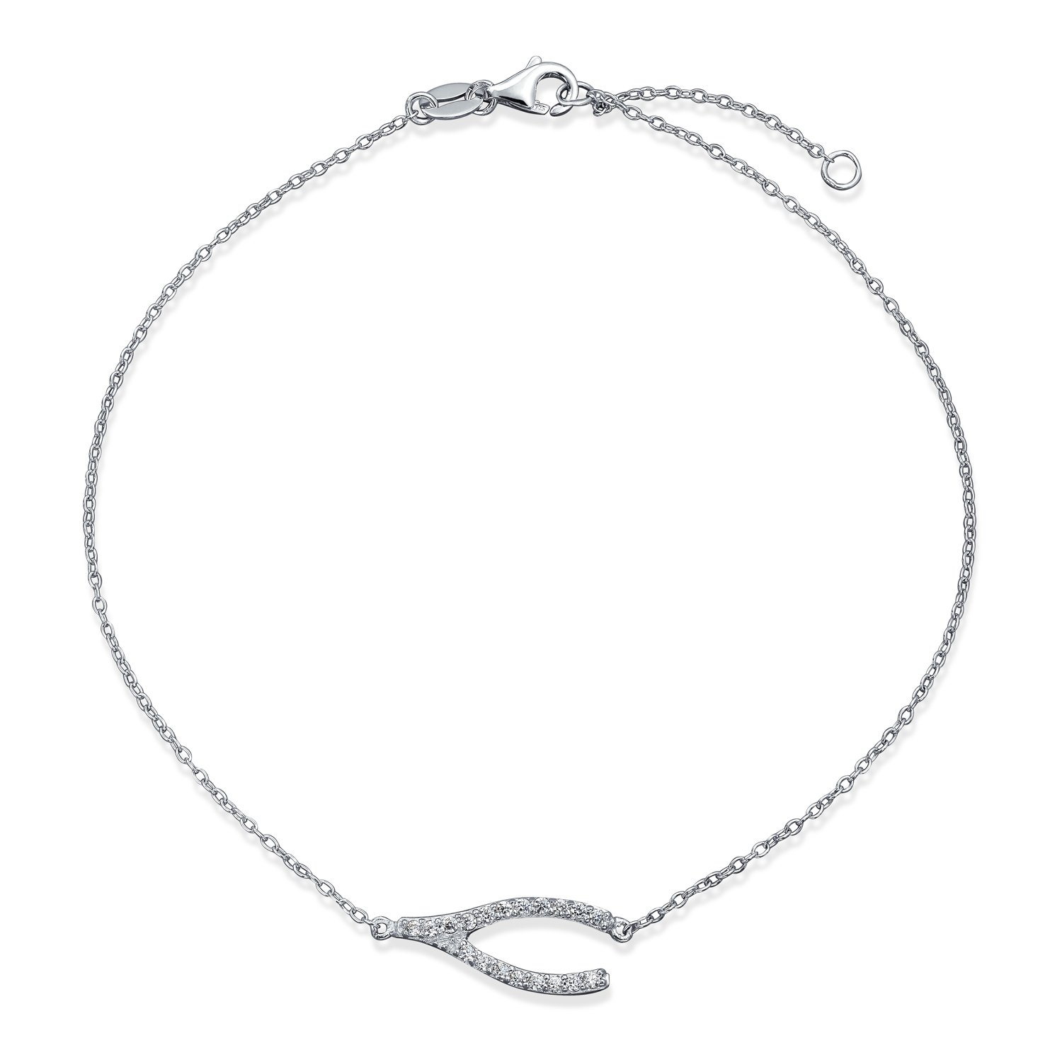 1500x1500 wishbone shape cubic zirconia anklet lucky hope charm