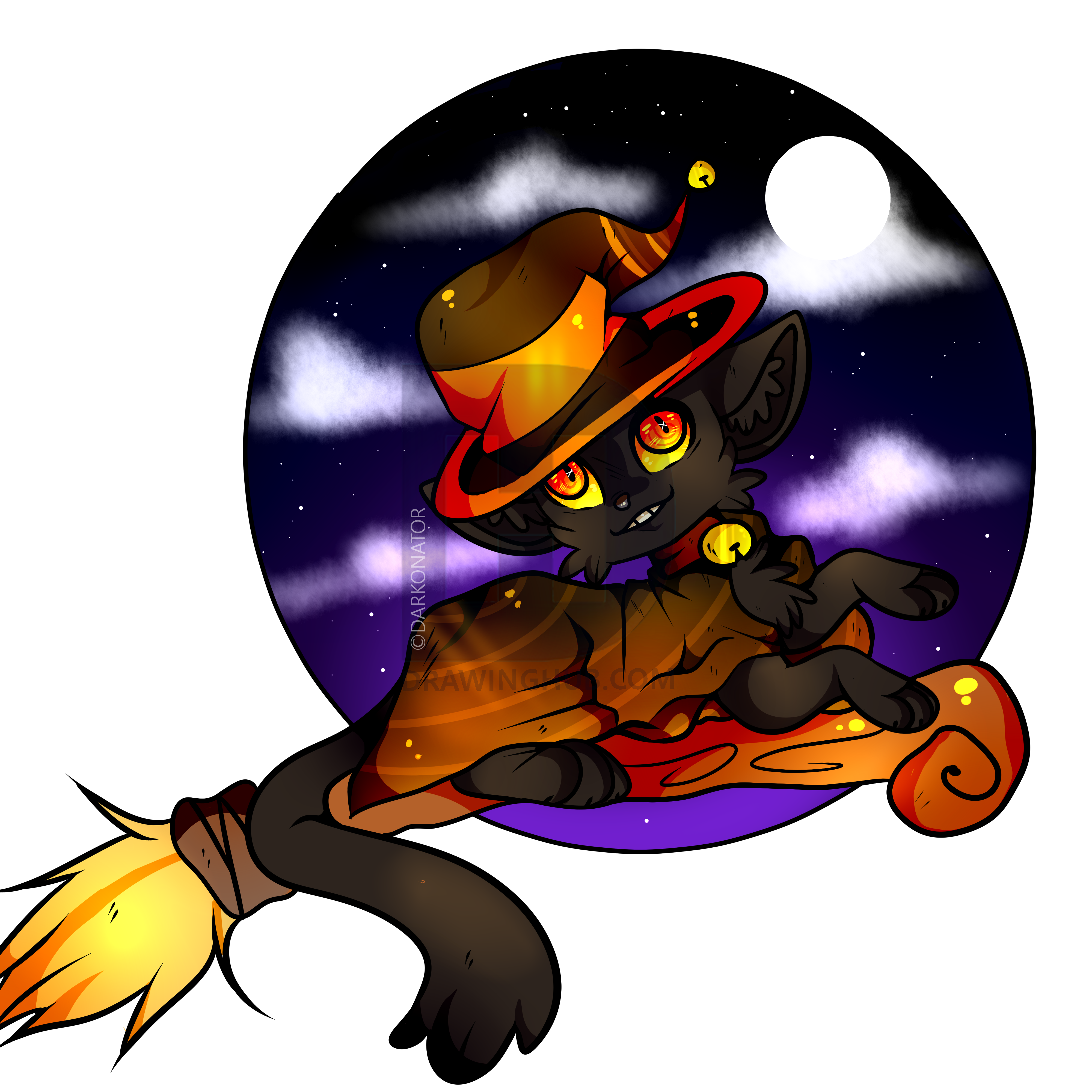 4000x4000 How To Draw A Witch Cat, Step