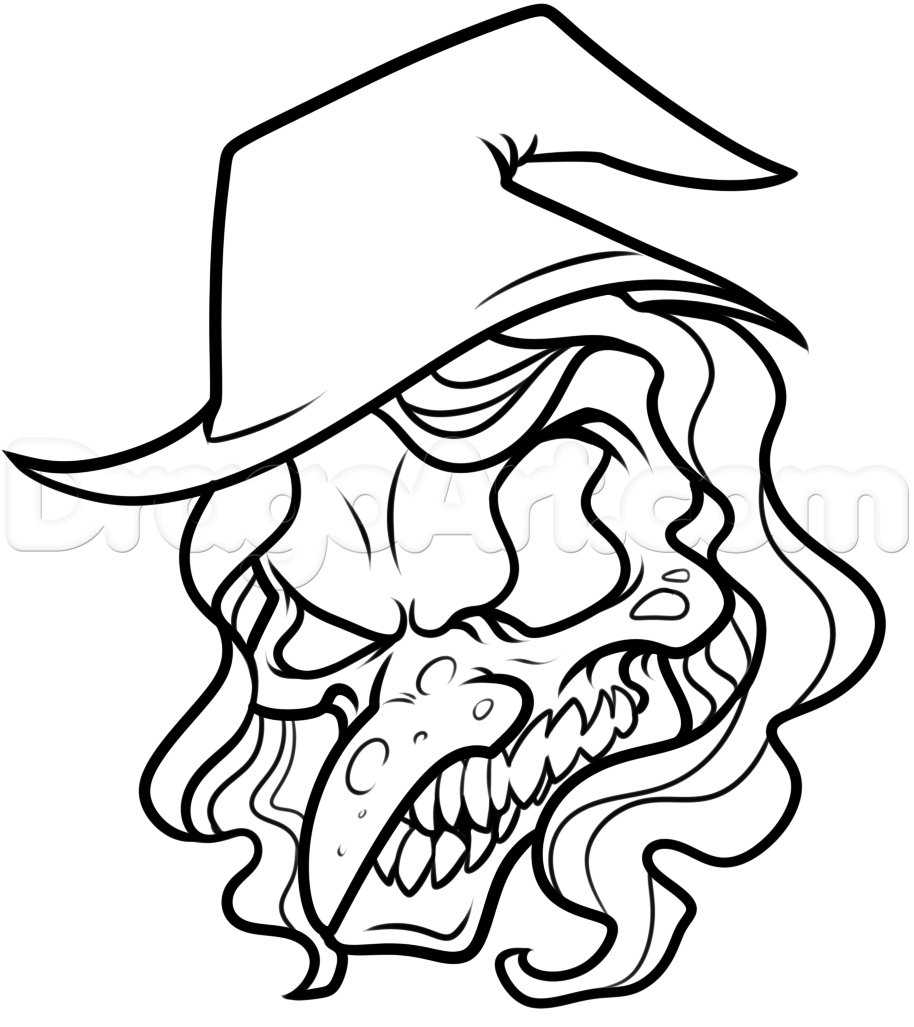 914x1027 How To Draw A Witch Skull, Step