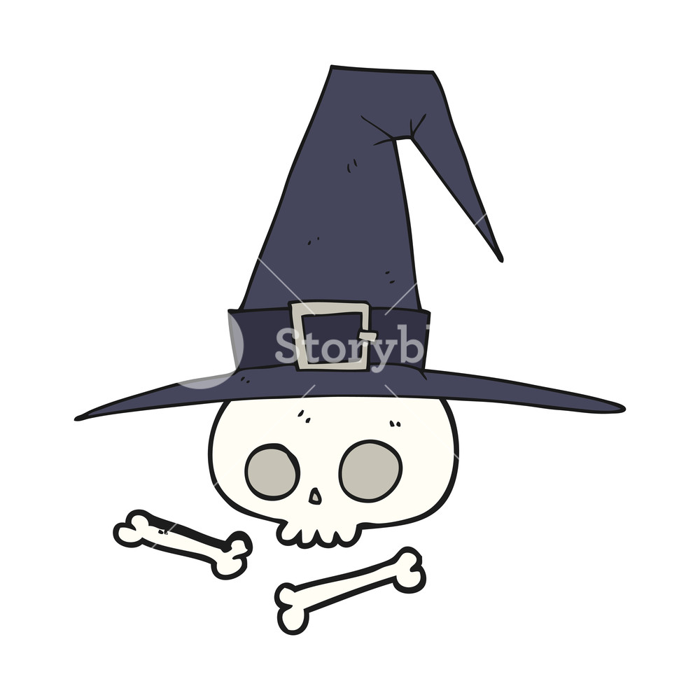 1000x1000 Freehand Drawn Cartoon Witch Hat With Skull Royalty Free Stock