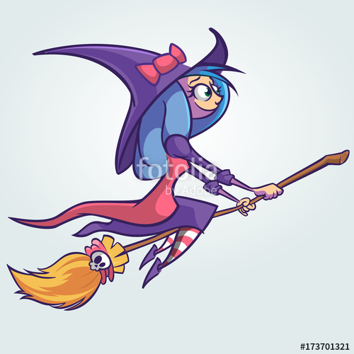 500x500 Halloween Cute Witch Flying On Her Broom Vector Cartoon
