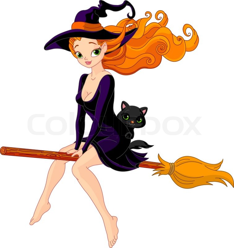 756x800 Illustration Of Witch Riding A Broom Stock Vector Colourbox