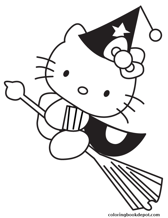 670x867 Hello Kitty Halloween Witch On Broom Coloring Pages