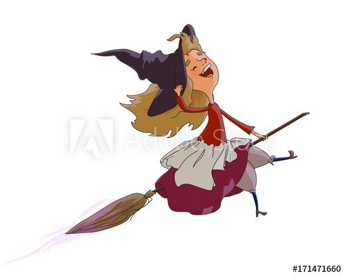 500x400 Cute Young Witch Is Flying On A Broom Illustration For Halloween