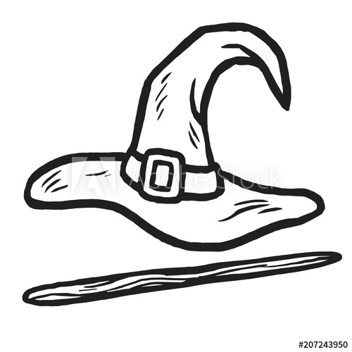 500x500 Wizard Hat And Stick Doodle Icon Isolated On White Background