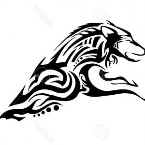 300x300 Photostock Vector Half Body Of Aggressive Wolf Jumping Tribal