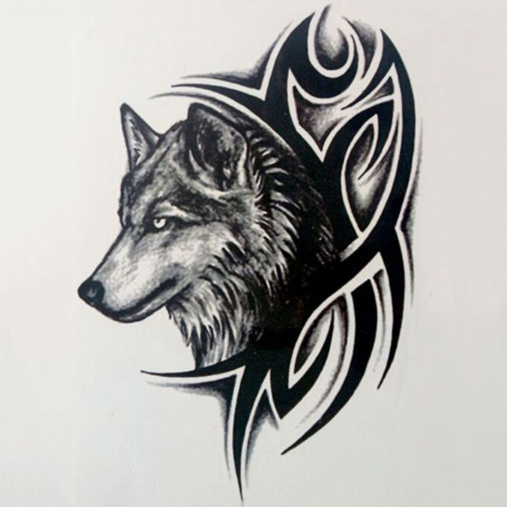 1000x1000 Wolf Head Waterproof Temporary Removable Tattoo Body Arm Leg