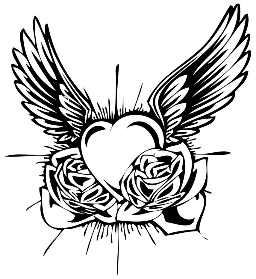 855x934 Heart With Wings Coloring Pages Collection Of Wolf High Quality