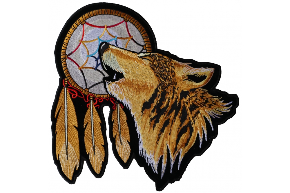 1000x667 Wolf Patch Large Howling With Dreamcatcher And Feathers