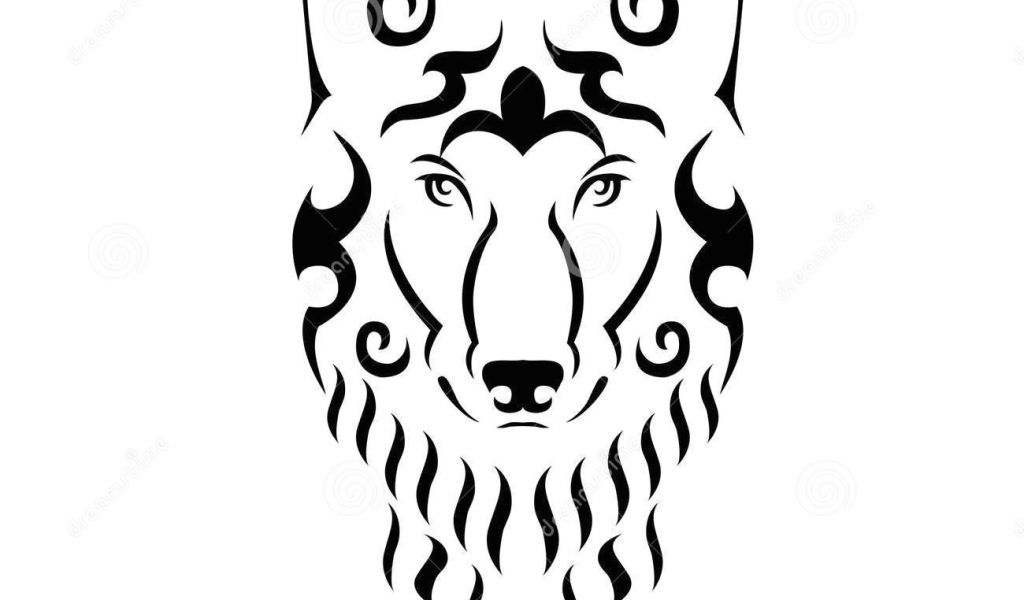 1024x600 Line Drawing Of A Wolf Head Tribal Wolf Illustration Stock Vector