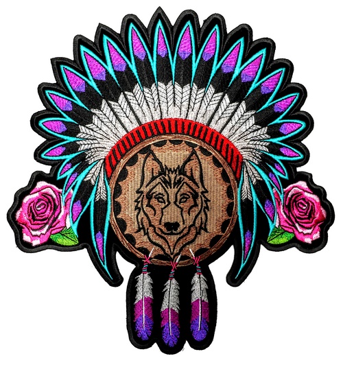 500x532 Lady Native American Indian Headdress, Wolf, Roses, Feathers