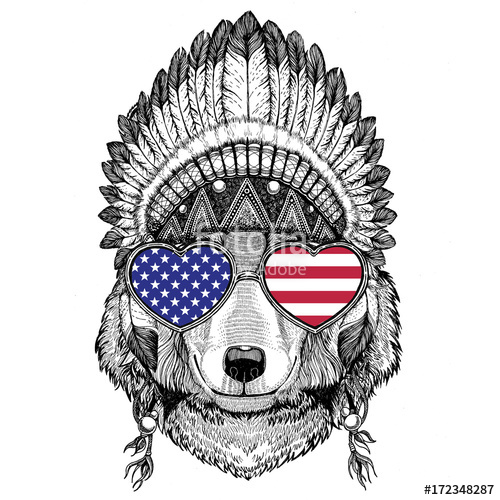 500x500 Wolf Dog Wild Animal Wearing Indian Hat Headdress With Feathers