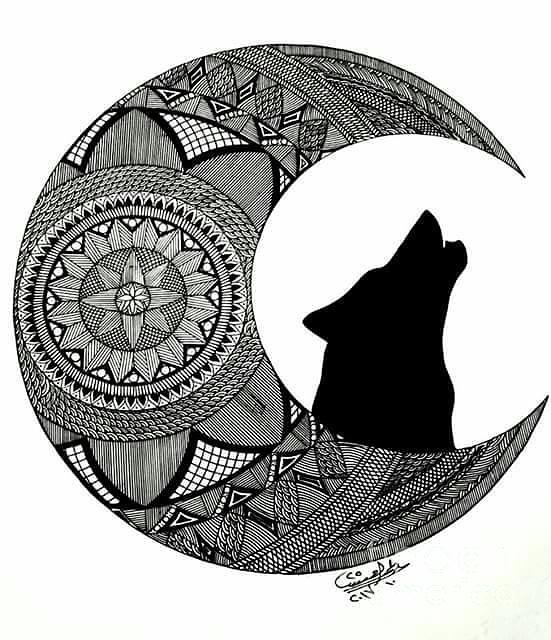 551x640 Moon Wolf Drawing